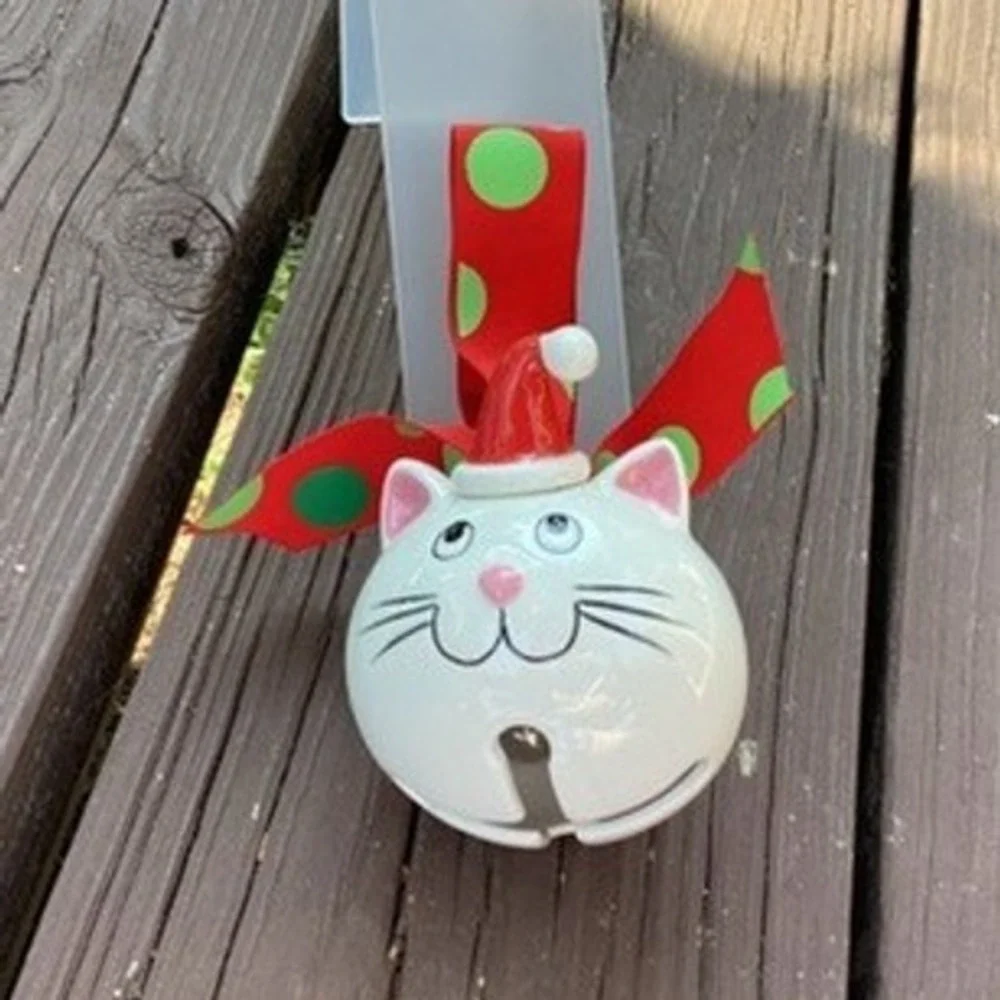 Christmas‎ Cat Ornament Personalized Santa's Favorite Cat Bell Red Green Ribbon